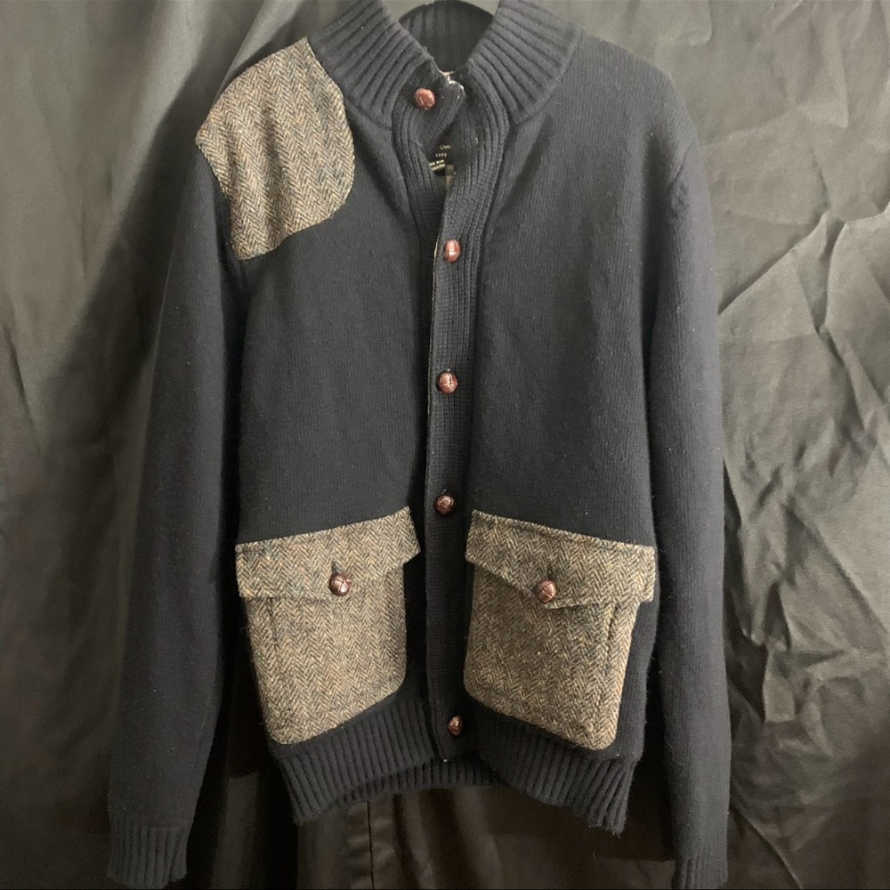 STERLING VINTAGE Knitwear Wool Cardigan Sweater Plaid Lining Cargo Pocket